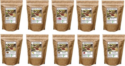 ORGANIC HERBS MULTANI , ORANGE , ROSE PETALS , KASTURI HALDI ,NEEM , REETHA , AMLA , SHIKAKAI , HIBISCUS , BHRINGRAJ POWDER (90 GM EACH )(900 g)