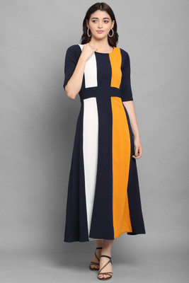 PURVAJA Women Fit and Flare Multicolor Maxi/Full Length Dress
