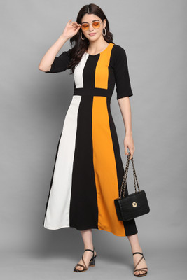 PURVAJA Women A-line Multicolor Maxi/Full Length Dress