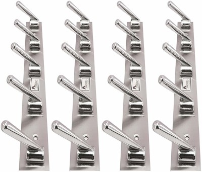 PROMIXO Stainless Steel Cloth Hooks 5 Pin Hanger for Door, Bedroom, Bathroom, Wardrobes for Hanging Clothes Towel, Keys, Bags 4 Hook Rail 5(Pack of 4)