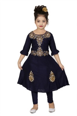 BURBN Girls Wedding Kurta and Leggings Set(Black Pack of 1)