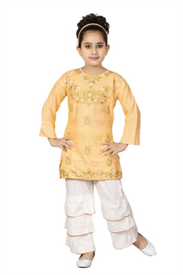 BURBN Girls Casual Kurta and Patiala Set(Yellow Pack of 1)