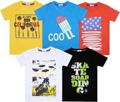 Luke and Lilly Boys Graphic Print Pure Cotton Regular T Shirt(Multicolor, Pack of 5)