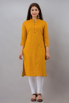 Henal Women Striped Straight Kurta(Yellow)