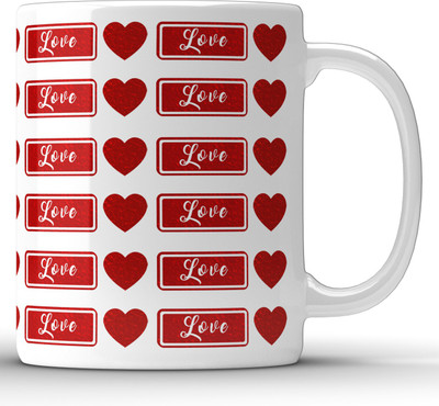Unbounded Company Heart & Love Pattern White Ceramic Coffee Mug(325 ml)