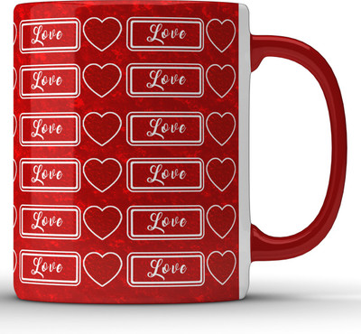 Unbounded Company Heart & Love Pattern Red Ceramic Coffee Mug(325 ml)