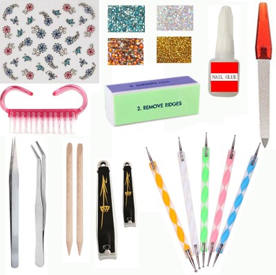 MGP FASHION Cosmetic Beauty Nail art combo mini tool kit 5 Dotting Pen Marbleizing 2way, Double sided Nail Filer and 4 way Nail Buffer, Stainless Steel Multipurpose Tweezer (Plucker) set for False Eyelash Extensions Nail Art Manicure Tool, 2 wooden stick, Professional Nail cuticle clipper Cutter2, w