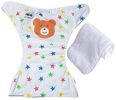 Mopslik Baby Washable, Adjustable, Reusable Printed Cloth Diaper / Button Diaper, with 4 Layered Insert - Bear