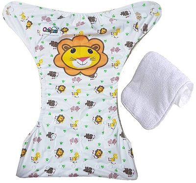 Mopslik Baby Washable, Adjustable, Reusable Printed Cloth Diaper / Button Diaper, with 4 Layered Insert - Lion
