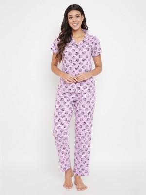 Clovia Women Floral Print Purple Top & Pyjama Set