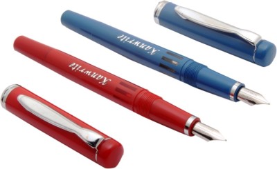 Ledos Ledos Set of 2 - Kanwrite Zephyr Piston Ink Filler Fine Flex Nib Fountain Pen Chrome Trims Red & Blue Pen Gift Set(Pack of 2, Blue)