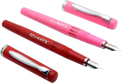 Ledos Set of 2 - Zephyr Piston Ink Filler Fine Flex Nib Fountain Pen Chrome Trims Pink & Red Pen Gift Set(Pack of 2, Blue)