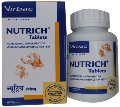Virbac NUTRICH TABLETS FOR DOGS AND CATS 60 TABS Pet Health Supplements(60 Pieces)