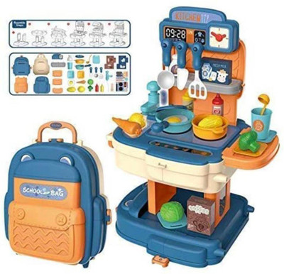 RF WORLD 2 IN 1 SCHOOL BAGCHEF KITCHEN TOY SET