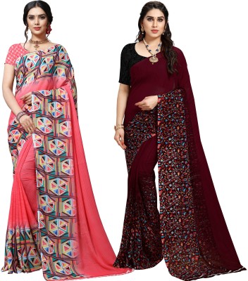 Anand Paisley, Ombre, Geometric Print, Floral Print Daily Wear Georgette Saree(Pack of 2, Brown, Pink)