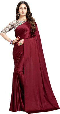 ANANT DESIGNER STUDIO Solid/Plain Bollywood Satin Saree(Maroon)