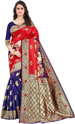 Bandidhari Fashion Printed Banarasi Silk Blend, Jacquard Saree(Dark Blue)