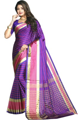 Disha Trends Striped Bollywood Cotton Silk Saree(Purple)