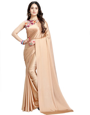 ANANT DESIGNER STUDIO Solid/Plain Bollywood Satin Saree(Beige)