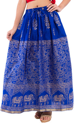 DIAMO Printed Women Flared Blue Skirt