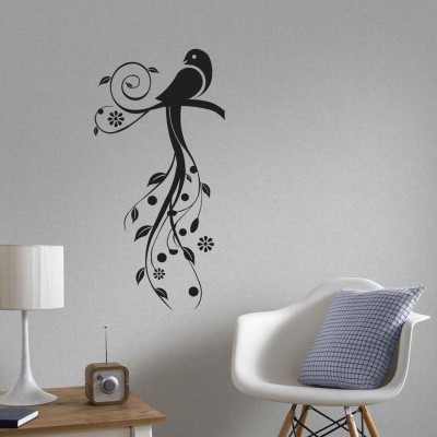 LAKSHIT ENTERPRISES 90 cm In Dance Position Lord Madhav Blow Flute wear Peacock feather with smiling face self adhesive Decals decorative wall sticker (PVC vinyl black Declas ) Size 60 x90 cm Self Adhesive Sticker(Pack of 1)