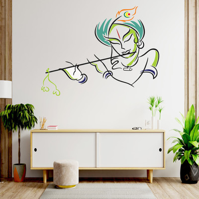 Masstone 81 cm Lord Krishna Playing Flute Religious God Wall Sticker Self Adhesive Sticker(Pack of 1)