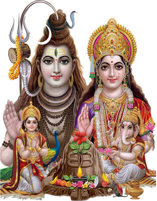 Masstone 41 cm Lord Shiva Parvati Ganesha Family Religious God Wall Sticker Self Adhesive Sticker(Pack of 1)