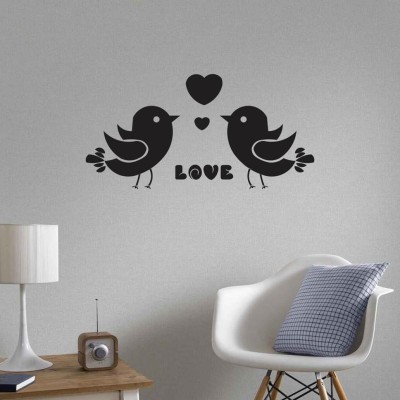 sp decals 120 cm black decal decorative love birds with hearts black colour wall sticker for home decor (pvc vinyl covering area 120cm X 60cm ) Reusable Sticker(Pack of 1)