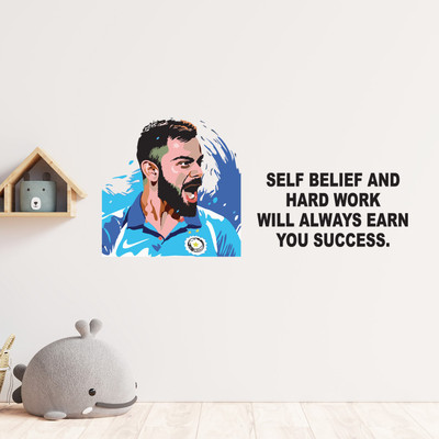 Masstone 90 cm Virat Kohli Cricketer with Motivational Slogan Wall Sticker Self Adhesive Sticker(Pack of 1)