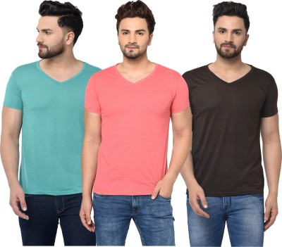 Jaskart Solid Men V Neck Light Blue, Brown, Pink T-Shirt