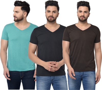 Adorbs Solid Men V Neck Blue, Brown, Black T-Shirt