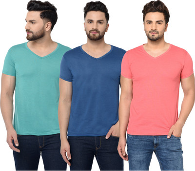 Adorbs Solid Men V Neck Multicolor T-Shirt