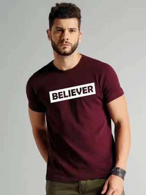 sms creation Typography Men Round Neck Maroon T-Shirt