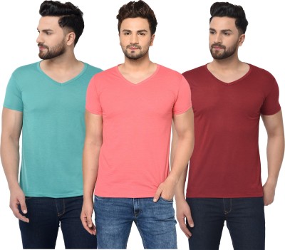 Jangoboy Solid Men V Neck Green, Maroon, Pink T-Shirt