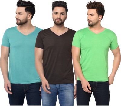 Unite Wear Solid Men V Neck Light Blue, Brown, Light Green T-Shirt