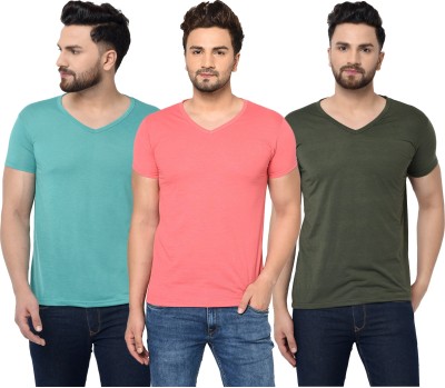 Unite Wear Solid Men V Neck Green, Blue, Pink T-Shirt