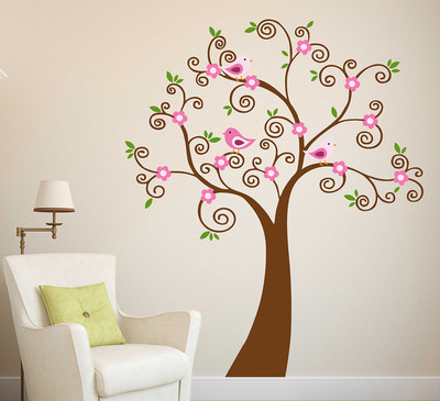 WALLDECORS 81.28 cm TREE WITH COLORFUL LEAVES WITH STICKER Self Adhesive Sticker(Pack of 1)