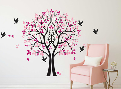 fuzzy 115 cm tree Self Adhesive Sticker(Pack of 1)