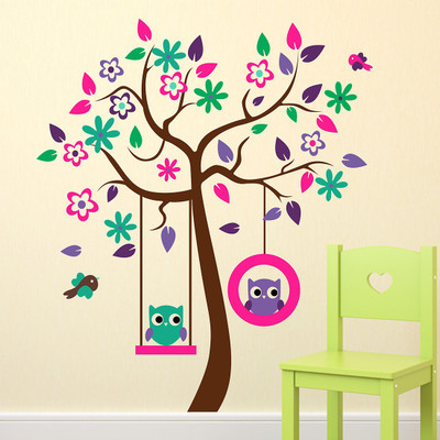 fuzzy 110 cm colourful tree Self Adhesive Sticker(Pack of 1)