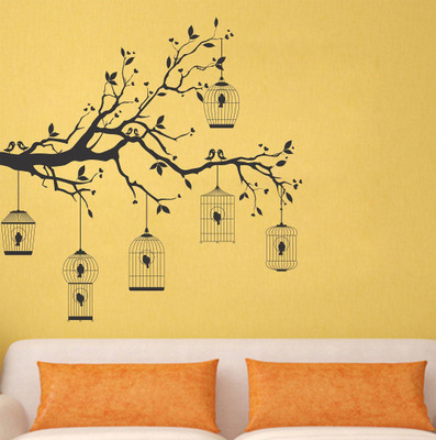 fuzzy 100 cm beautiful bird nest tree Self Adhesive Sticker(Pack of 1)