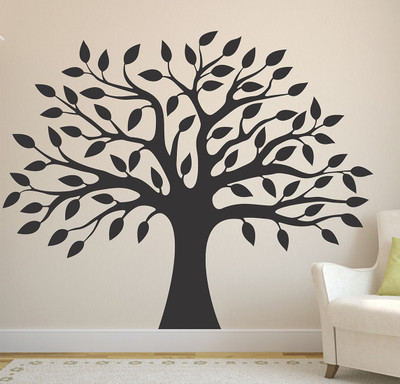 WALLDECORS 81.28 cm BLACK TREE WITH LEAVES STICKER Self Adhesive Sticker(Pack of 1)