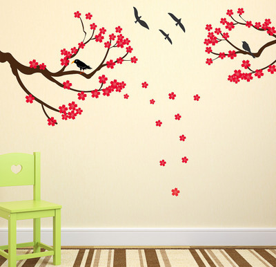 fuzzy 190 cm flower tree Self Adhesive Sticker(Pack of 1)
