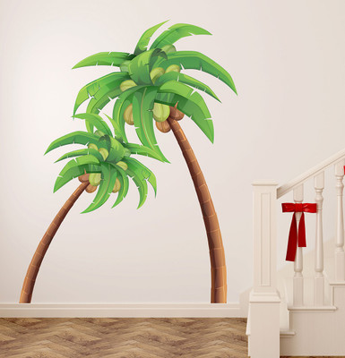 Wallzone 70 cm Coconut Tree Medium Vinyl Wallstickers ( 100cm x 80 cm) Self Adhesive Sticker(Pack of 1)