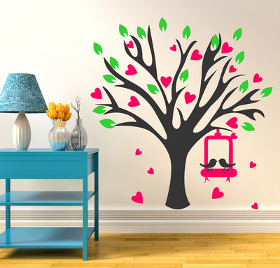 fuzzy 110 cm lovely tree Self Adhesive Sticker(Pack of 1)