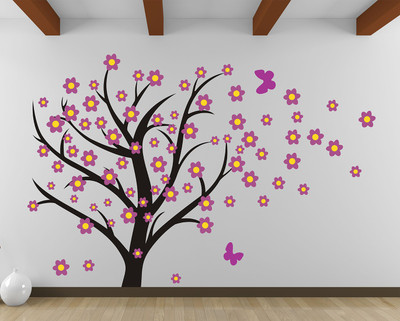 fuzzy 110 cm Flower tree Self Adhesive Sticker(Pack of 1)