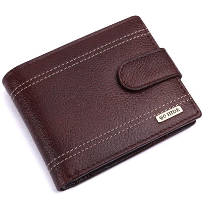 GO HIDE Men Casual Brown Genuine Leather Wallet(9 Card Slots)
