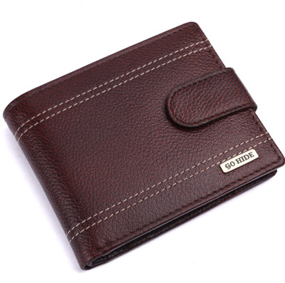 GO HIDE Men Casual Brown Genuine Leather Wallet(9 Card Slots)