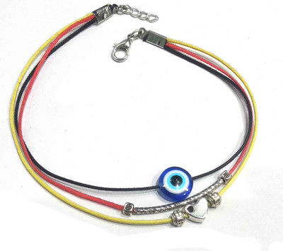 Gurjari Jewellers EVIL EYE and OXIDISED beads with 3 LAYER BLACK Cottan Thread Adjustable Anklet Cotton Dori Anklet