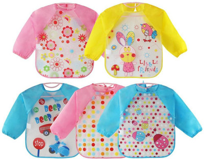 CHILD CHIC Full Sleeved Washable Waterproof Bib Apron for Babies & Kids - Set of 5 Bibs (Pack of 5 Bibs, Multi color)(Multicolor)