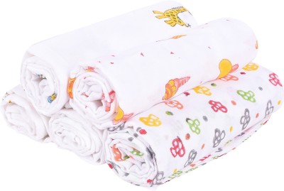 Mom's Home Printed Single Swaddling Baby Blanket for  Mild Winter(Muslin, Yellow, Orange, Orange, Pink, Green)